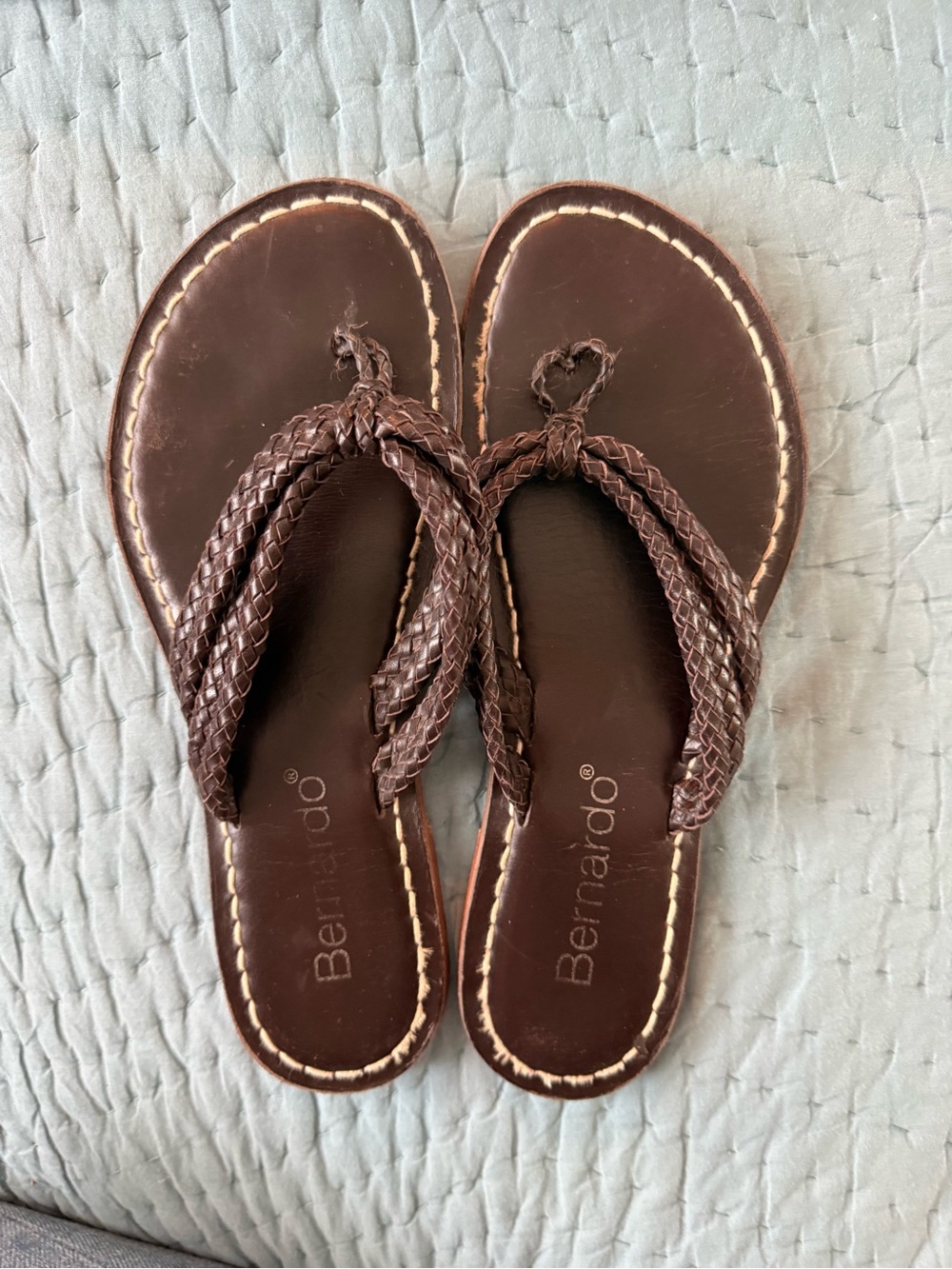 Bernardo Braided Leather Flip Flop Sandals - Dark Brown